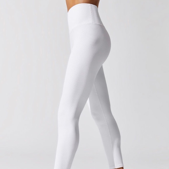 Carbon38 Pants - Carbon38 Ribbed Regular Rise 7/8 Legging White